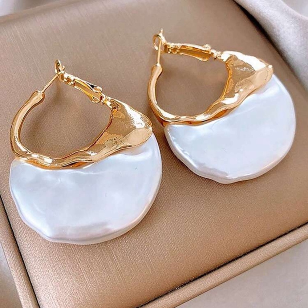 Elegant Gold and White Hoop Earrings